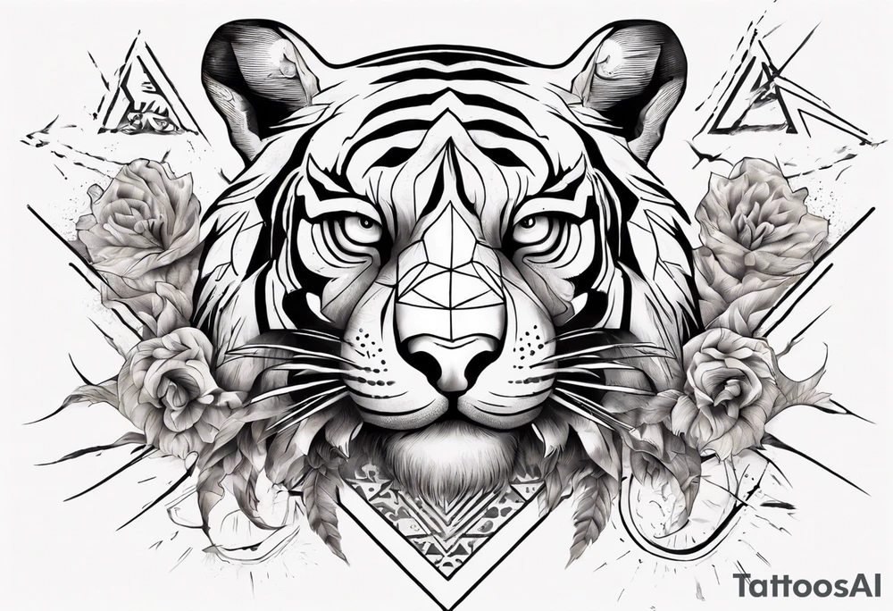 Ancient tiger with lightning and a sun for a forearm sleeve. With patterns surrounding it tattoo idea Ancient tiger with lightning and a sun for a forearm sleeve. With patterns surrounding it tattoo idea