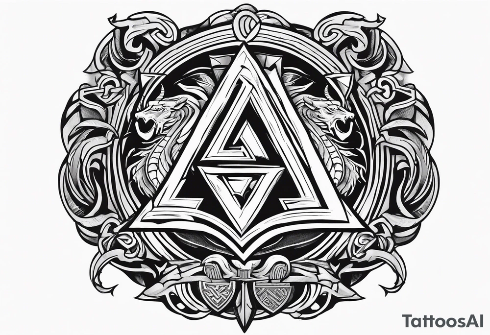 Valhalla sword shield dragon axe Valknut tattoo idea