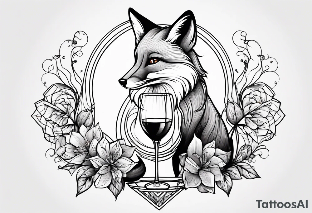 Fox drinking wine tattoo idea