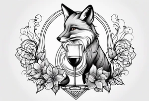 Fox drinking wine tattoo idea