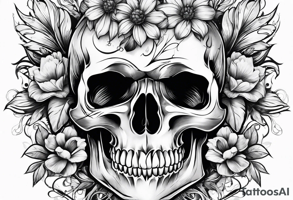 Skull flowers tattoo idea