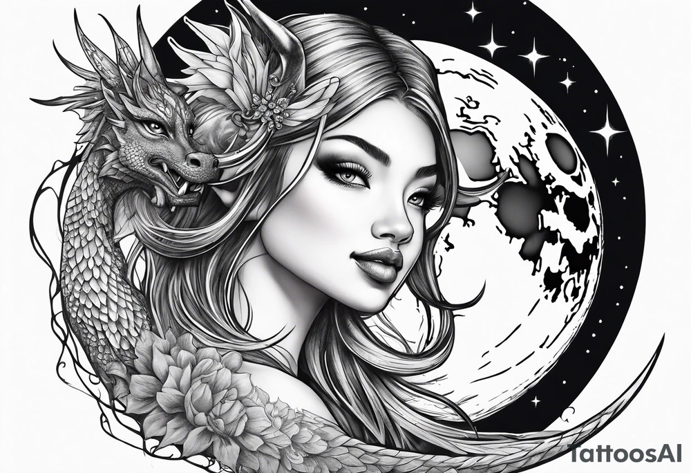Moon fairy dragon tattoo idea