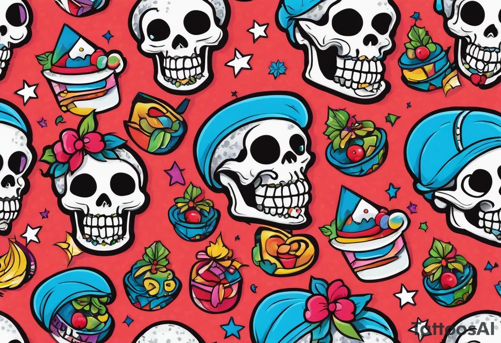 American traditional skeleton with new school sno tattoo idea