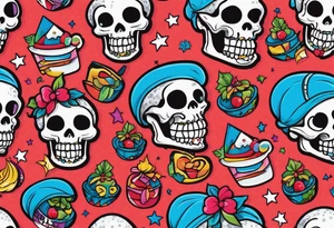 American traditional skeleton with new school sno tattoo idea