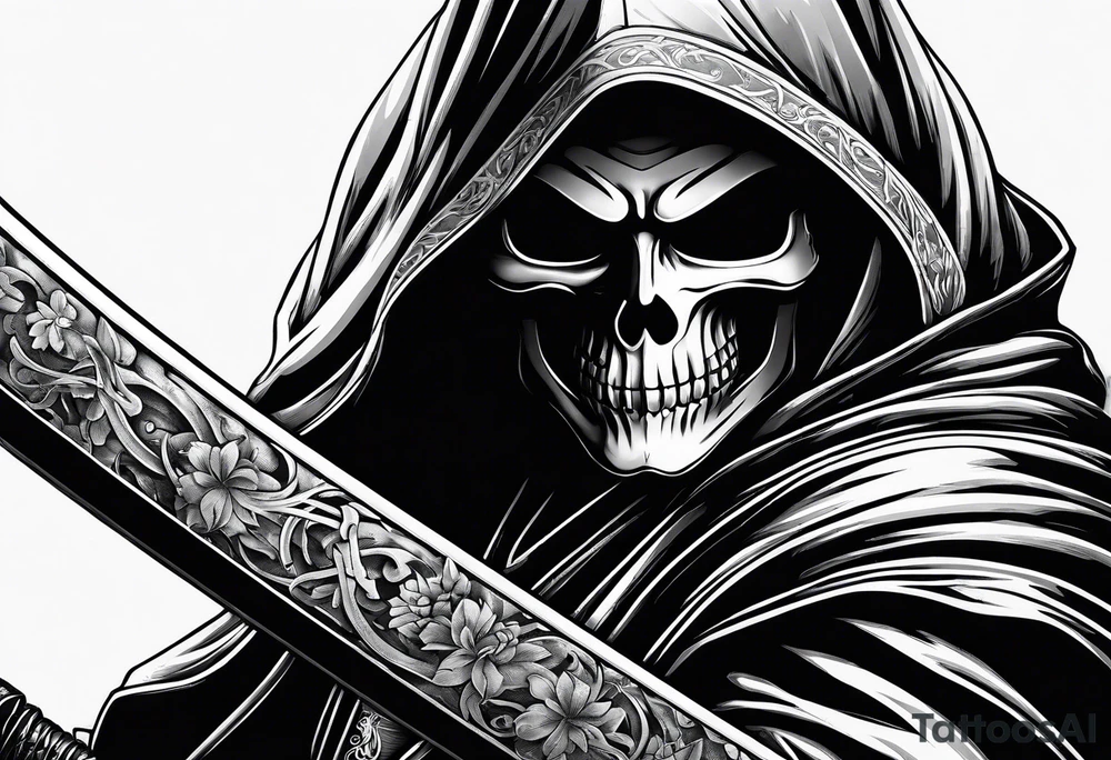 katana with grim reaper tattoo idea