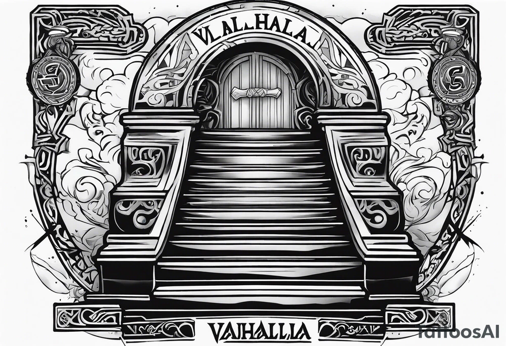 Valhalla sword shield axe
stairs mist tattoo idea