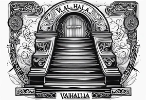Valhalla sword shield axe 
stairs mist tattoo idea