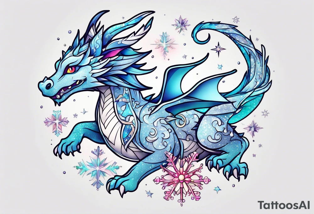 Constellation, kawaii dragon, snowflake tattoo idea