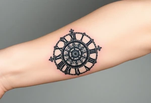 vintage roman numerals within ornate clockwork mechanism tattoo idea