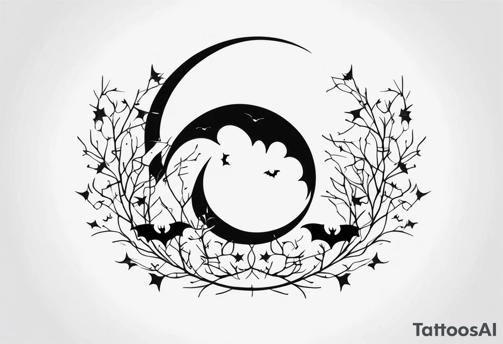 Crescent Moon with Bats tattoo idea