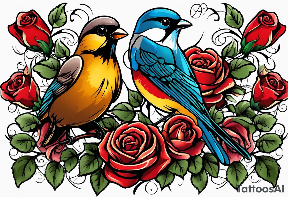roses, birds, heart tattoo idea