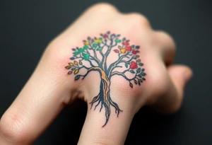 Vibrant tree of life Jamaican and Irish colours tattoo idea