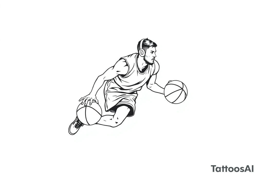 A guy dribbling a basketball with headphones on tattoo idea
