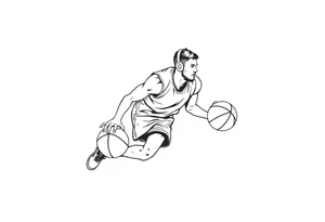 A guy dribbling a basketball with headphones on tattoo idea