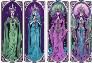 high priestess tarot card purple green blue pink tattoo idea