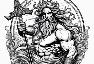 An image of Poseidon holding his trident battling with Medusa tattoo idea