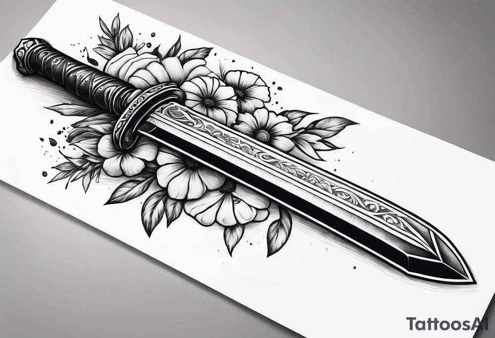 Gladius  bloody sword with flowers tattoo idea