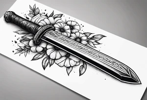 Gladius  bloody sword with flowers tattoo idea