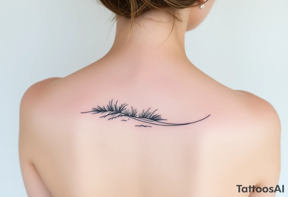 Landscape of sand dune and peasible sea (like in the north of France) in a minimalist style tattoo idea
