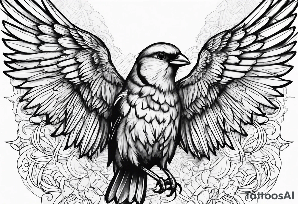 canary with wings raised up tattoo idea