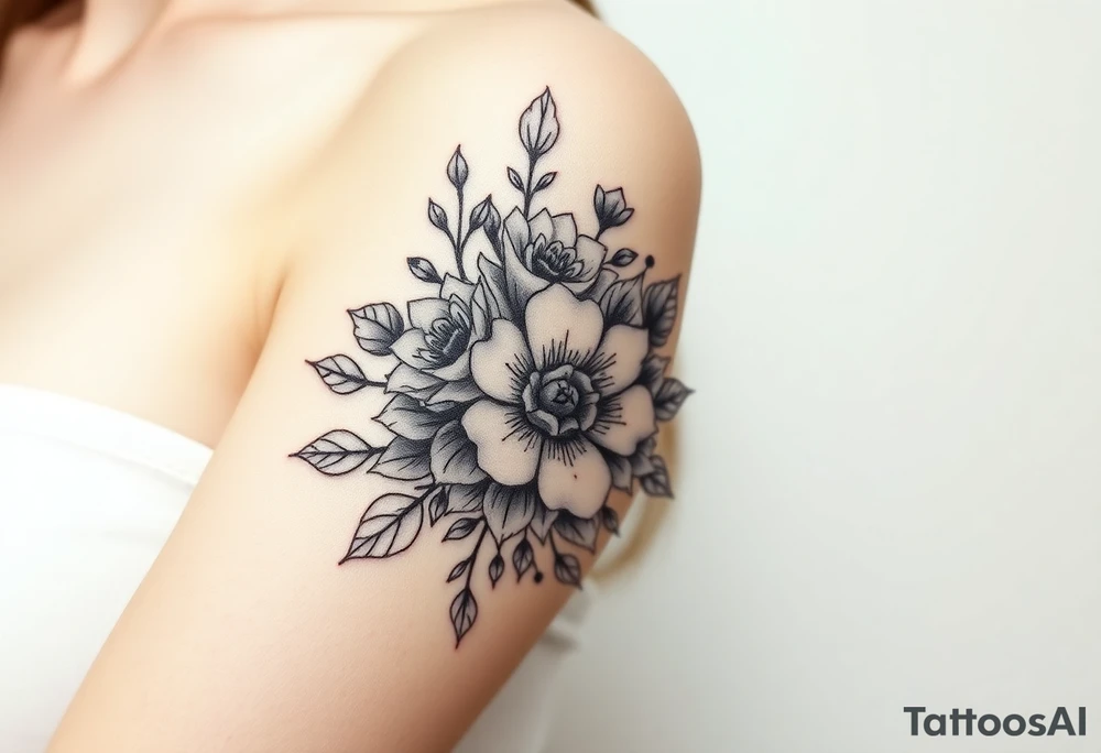 Rose and Chrysanthemum bouquet tattoo tattoo idea