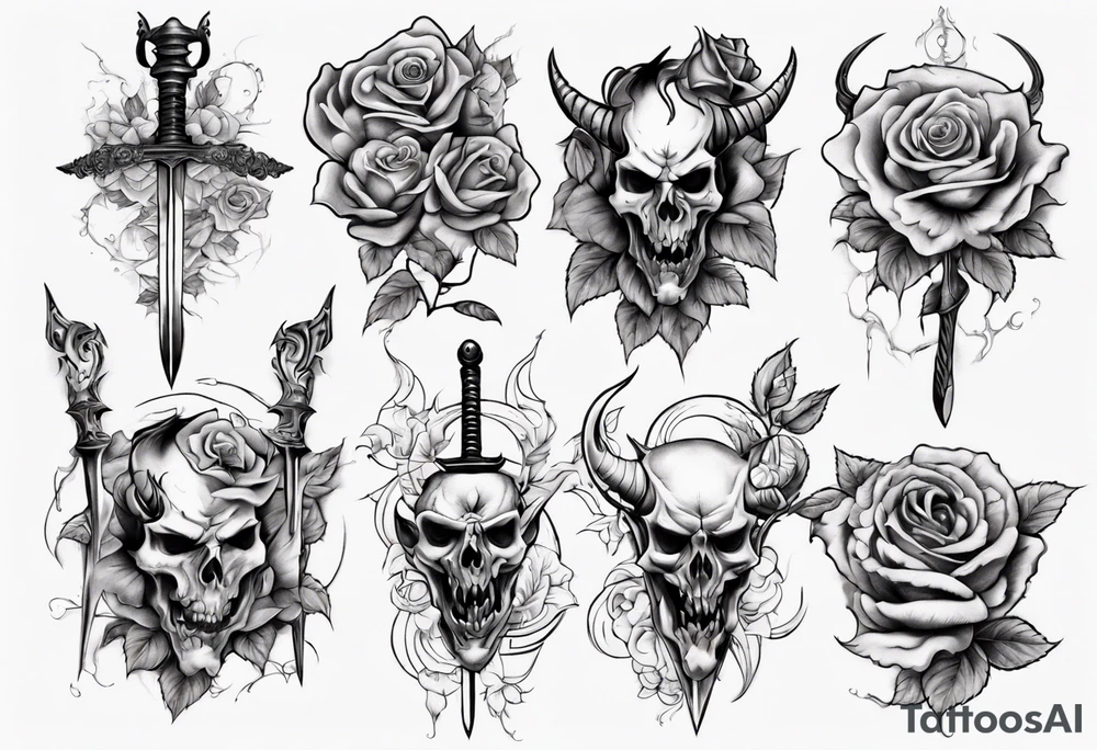 Demon with roses and sword tattoo idea