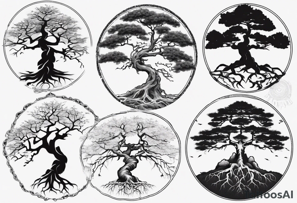 a bare tree with wide roots tattoo idea