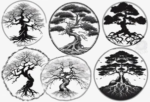 a bare tree with wide roots tattoo idea
