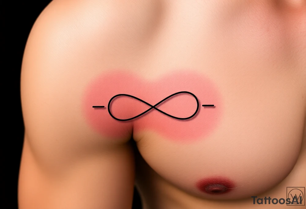 Quero uma tatuagem no antebraço, simples e elegante. O design deve começar com a data de nascimento do meu avô 08-03-1955escrita em vermelho, seguida de um símbolo de infinito em branco, com uma leve sombra ao redor para destacá-lo. O símbolo de infinito deve continuar numa linha reta, como se fosse um infinito sem fim. A linha deve ser discreta e uniforme, mantendo um estilo minimalista. tattoo idea