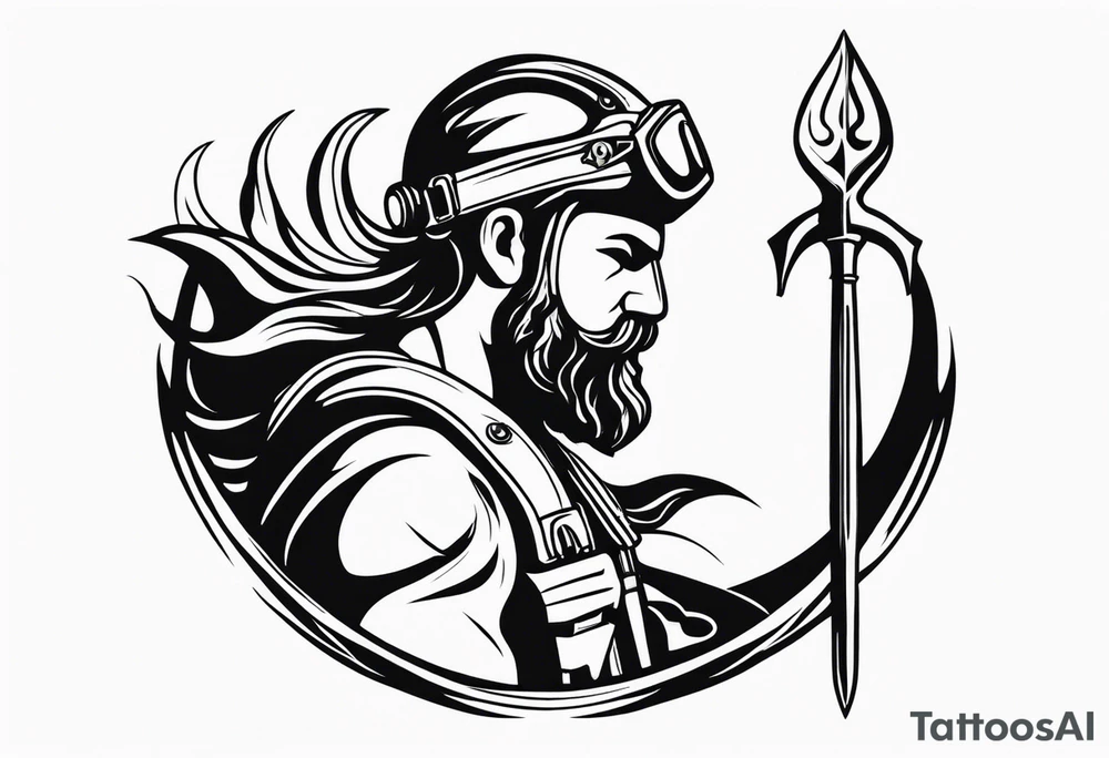 Scuba diver holding a trident of Poseidon tattoo idea