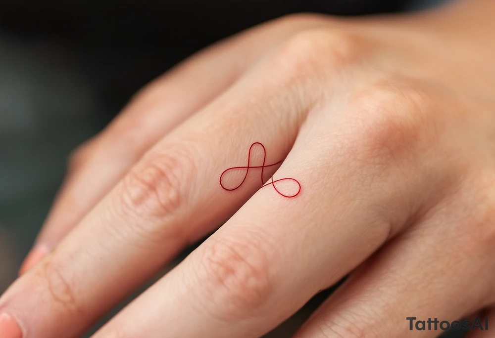 A tiny, delicate red band looped around the finger tattoo idea
