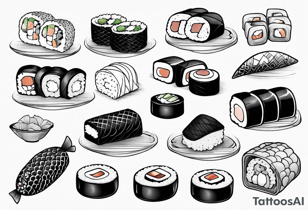 Variety of sushi flash sheet tattoo idea