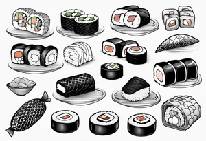 Variety of sushi flash sheet tattoo idea