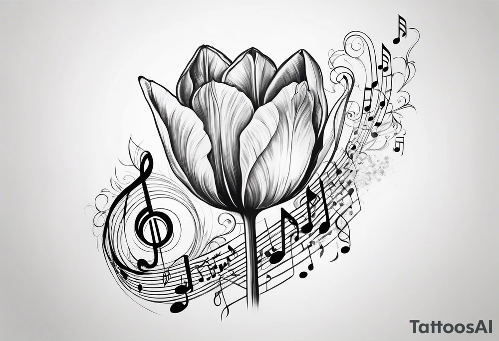 Tulip flower with
 music note on the step tattoo idea