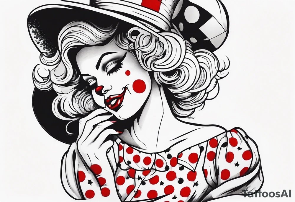 pin up style clown woman full body tattoo idea