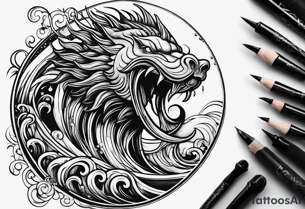 Neptun mit ganzen Körper im Wasser stehend tattoo idea