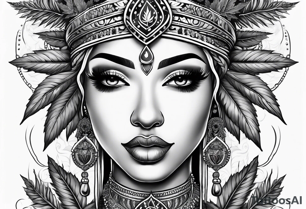 Black Goddess of marijuana tattoo idea