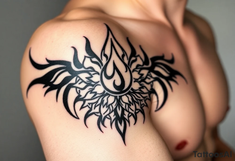 flame in a blooming roots circle tattoo idea