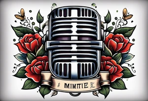 traditional vintage tattoo of mouth singing in microphone simple  flowers and banner
no face tattoo idea