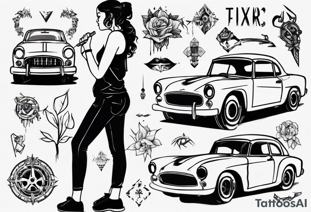 Girl fixing a car tattoo idea