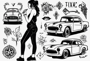 Girl fixing a car tattoo idea