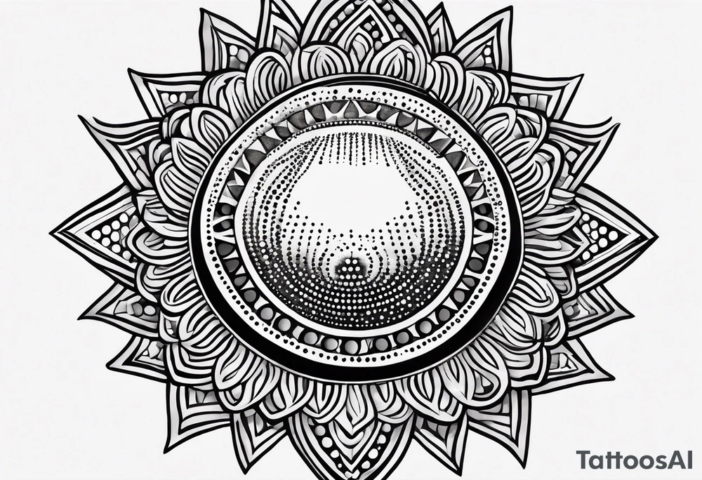 simple sun made of black dots and circles tattoo idea