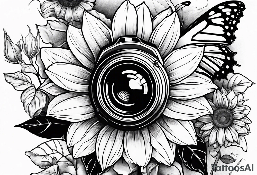 sunflower, camera, flower rose , book, butterfly tattoo idea sunflower, camera, flower rose , book, butterfly tattoo idea