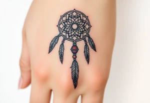 native dreamcatcher with flowing feathers and sacred beads tattoo idea