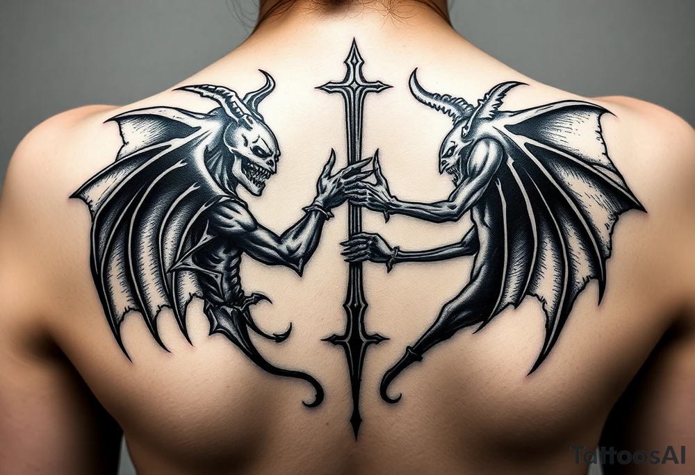 A battle between good and evil tattoo idea
