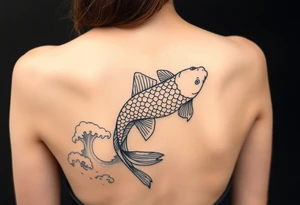 traditional koi fish swimming upstream through turbulent waves tattoo idea