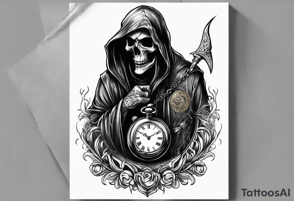 Grim reaper with a pocket watch tattoo idea