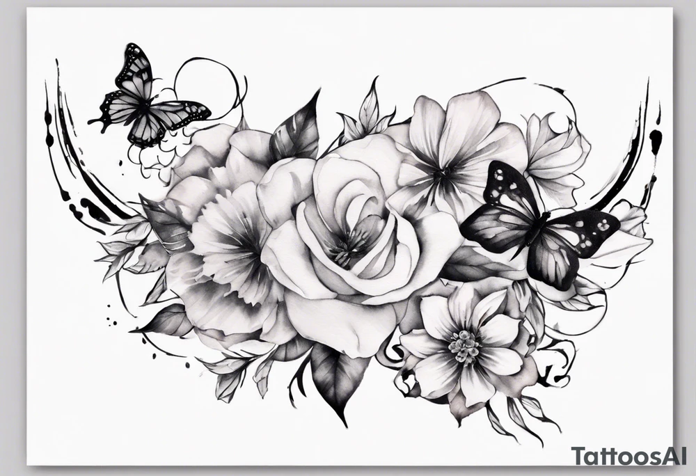 Ankle bracelet tattoo with flowers and butterflies and larger in the centre tattoo idea