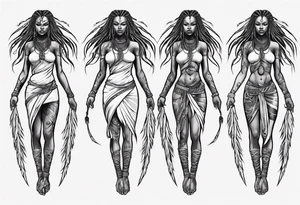 African female valkyre full body angelic
slim face long braided hair tattoo idea