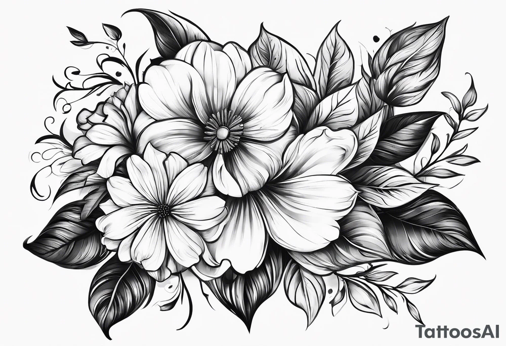 Initials R, E and J incorporated into a flower tattoo design tattoo idea